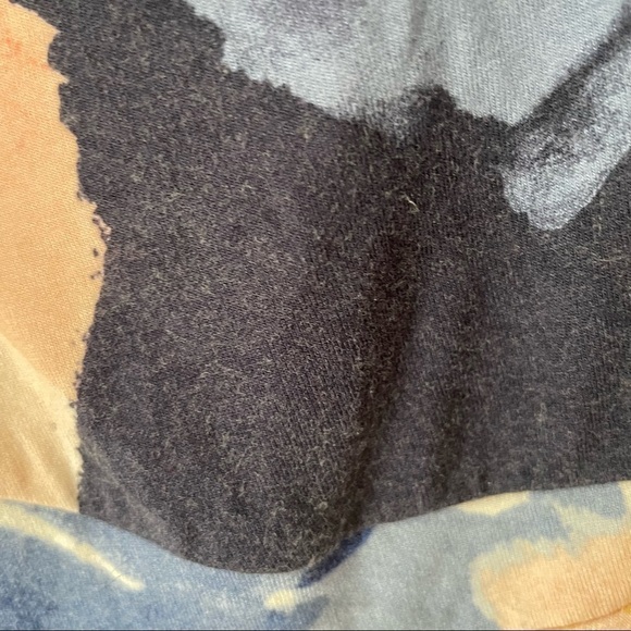 Torrid SUPER SOFT BLUE BRUSHSTROKES TIE FRONT OFF SHOULDER PEPLUM TOP - Picture 4 of 6